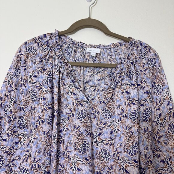 J. Jill Love Linen Peasant Blouse Size L Floral 3/4 Sleeve Beachy Coastal - Picture 3 of 9